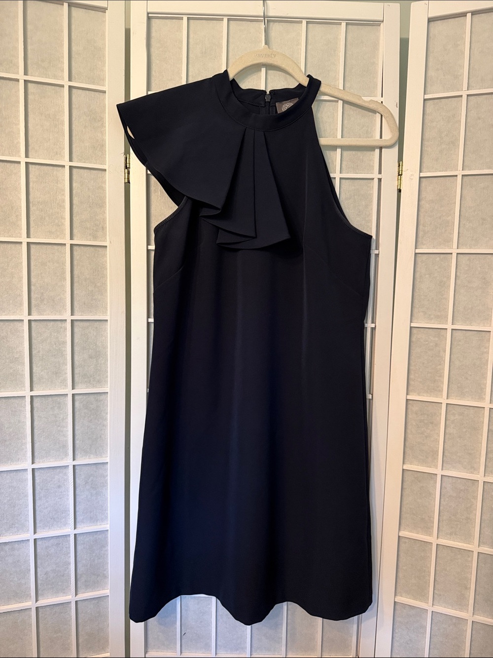 Vince Camuto Women’s Navy Sleeveless Ruffle-Neck Dress Size 6